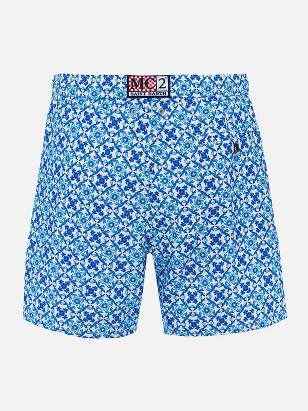 Herren-Badeshorts Lighting 70 aus leichtem Stoff mit Majolika-Print