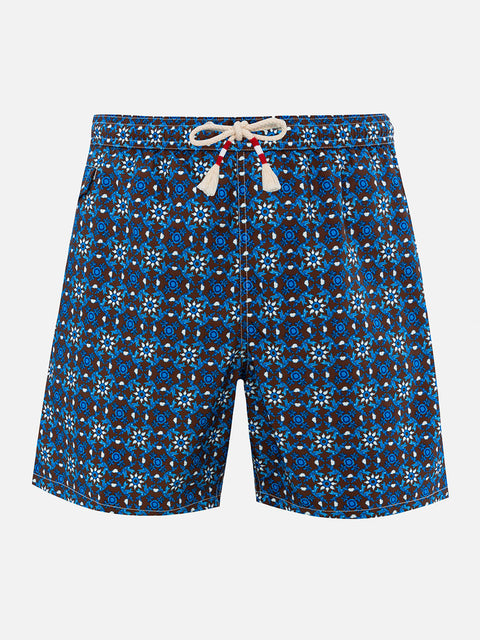 Man lightweight fabric swim-shorts Lighting 70 with majolica print - MC2 Saint Barth