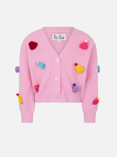 Girl brushed cropped cardigan with puff sleeves - MC2 Saint Barth