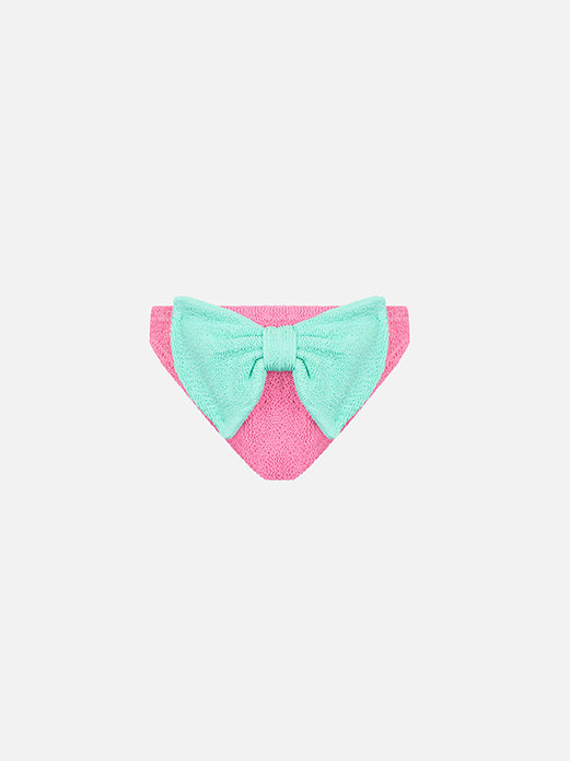 Slip da bagno da bambina rosa crinkle con fiocco