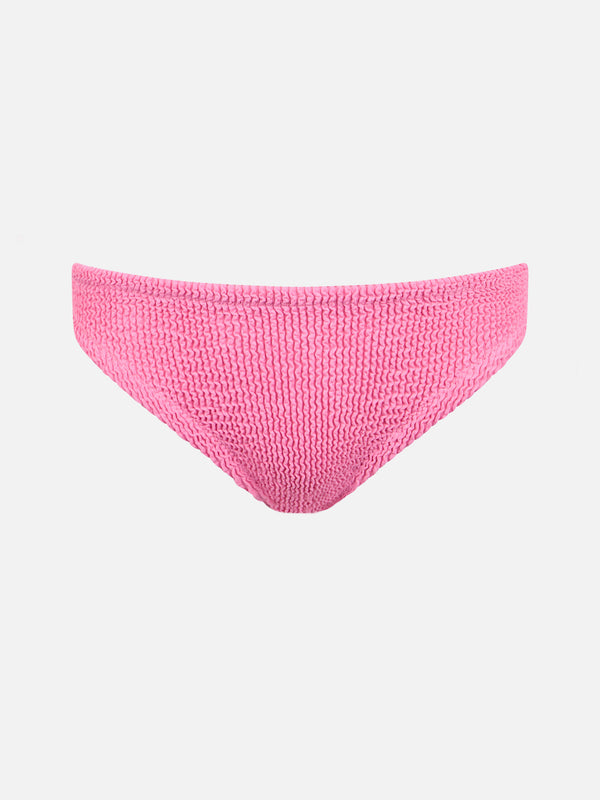 Slip da bagno da bambina rosa crinkle con fiocco