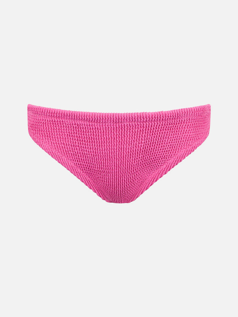 Slip da bagno da bambina rosa crinkle con fiocco