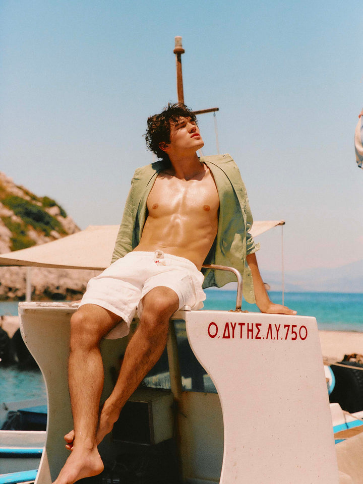 White Marseille bermuda shorts in pure linen