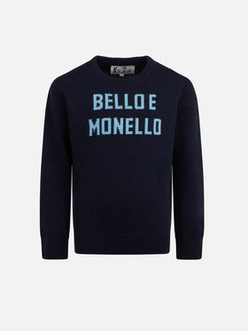 Rundhalspullover für Jungen mit Bello e Monello-Aufdruck