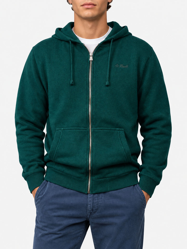 Sudadera con capucha Mahony de lana en color verde liso 