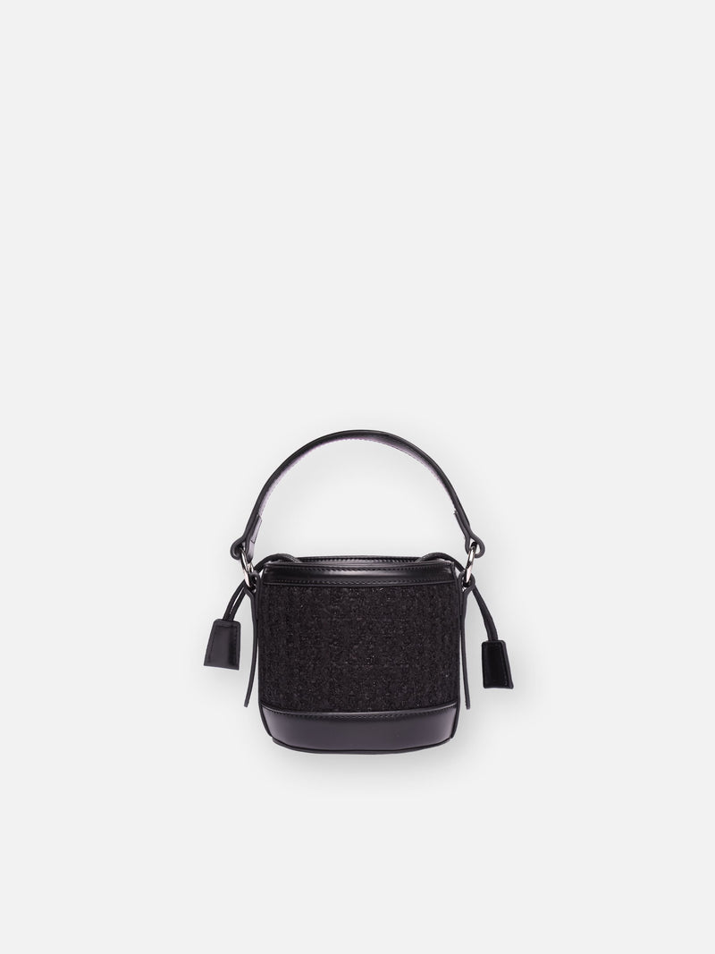 Bucket bag Mia with black tweed fabric