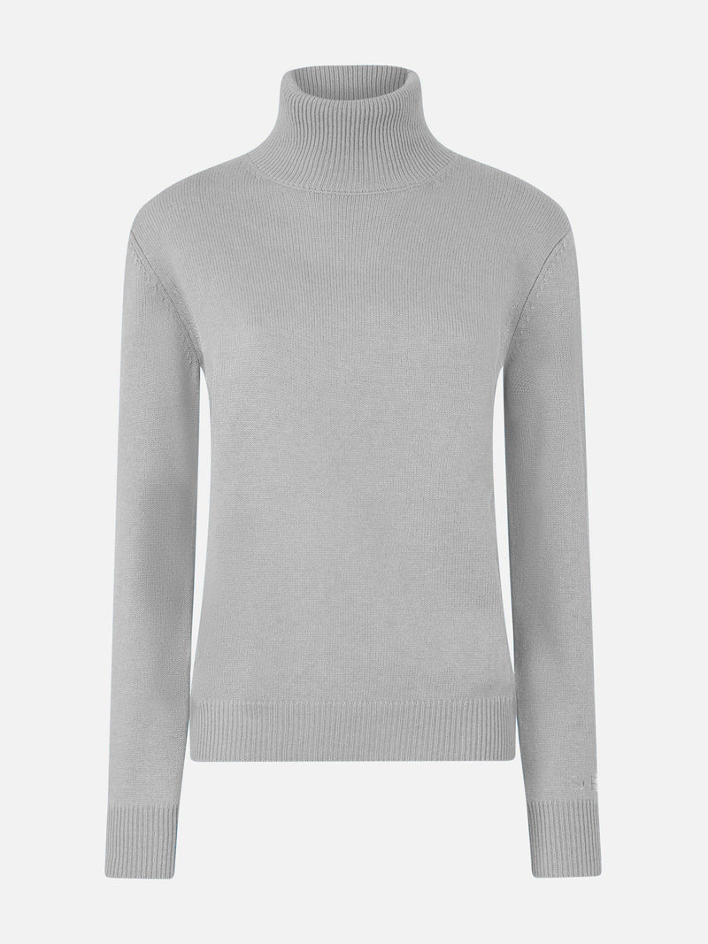 Woman mélange grey pure cashmere turtleneck sweater Moody