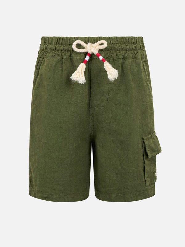 Bermuda da bambino in lino verde militare Marsiglia Jr