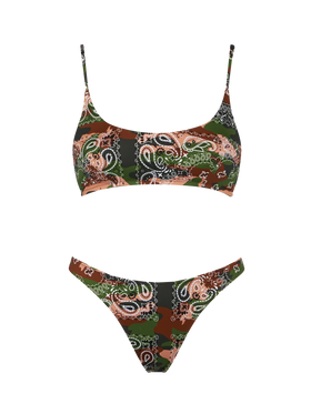 Damen-Bralette-Bikini mit nachgeahmtem Bandana-Print