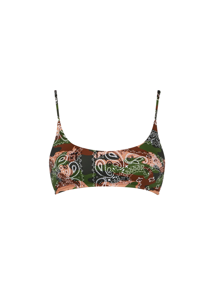 Woman bralette swimsuit with mimetic bandanna print