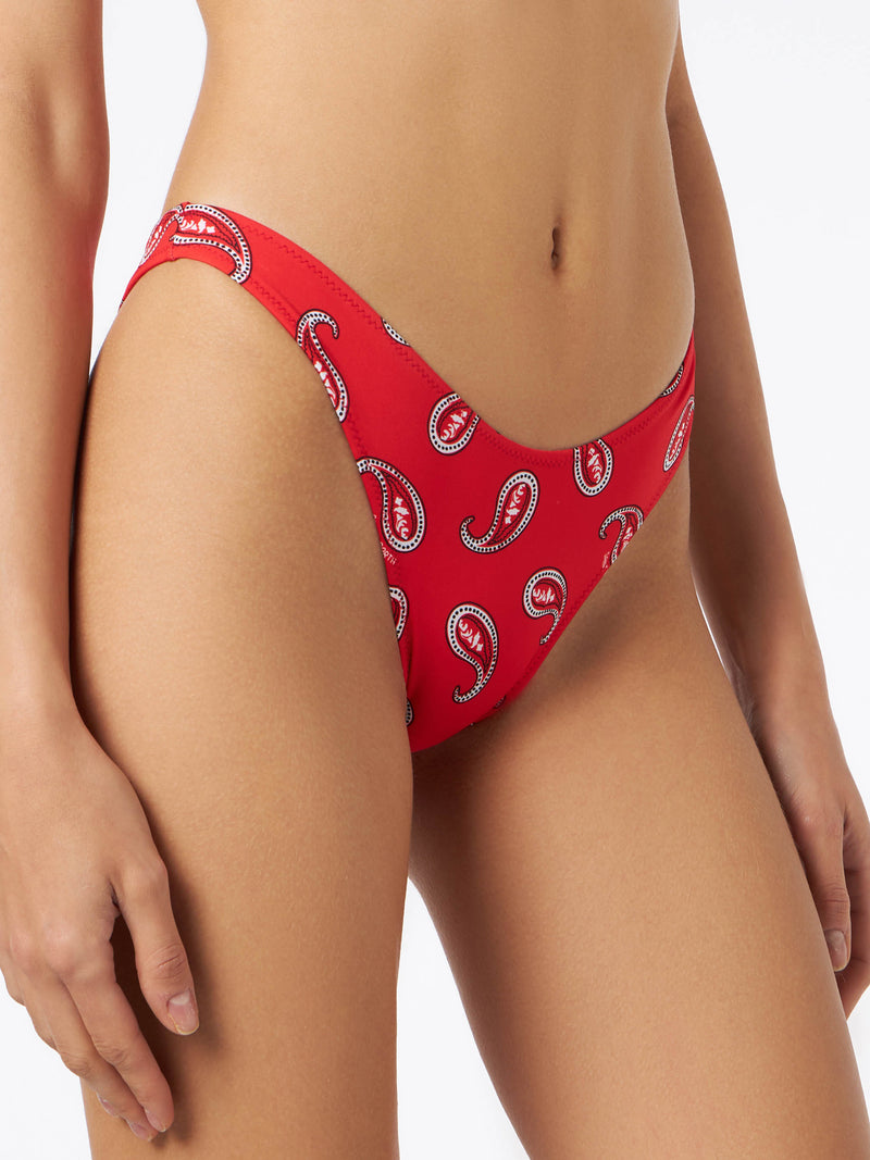 Woman cheeky swim briefs with paisley print