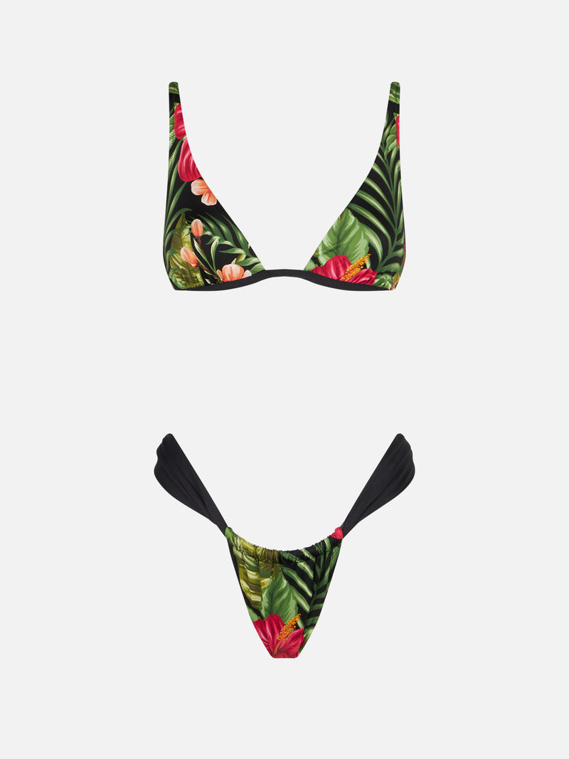 Damen-Triangel-Bikini mit tropischem Ibiskus-Print