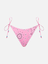 Woman cheeky swim briefs with bandanna print