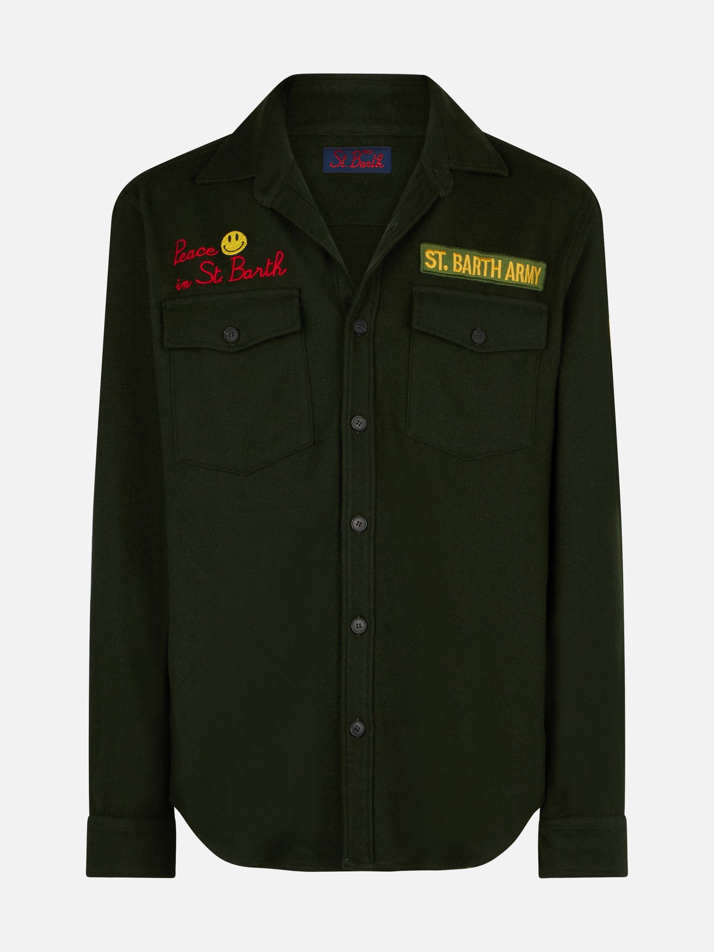 Moleskin overshirt with Peace in St. Barth embroidery