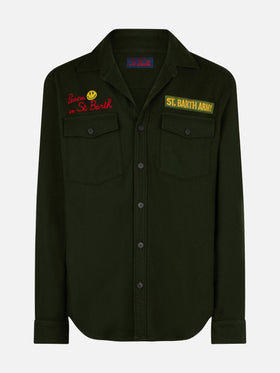 Moleskin overshirt with Peace in St. Barth embroidery