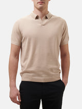 Polo da uomo beige in lana merino Owen