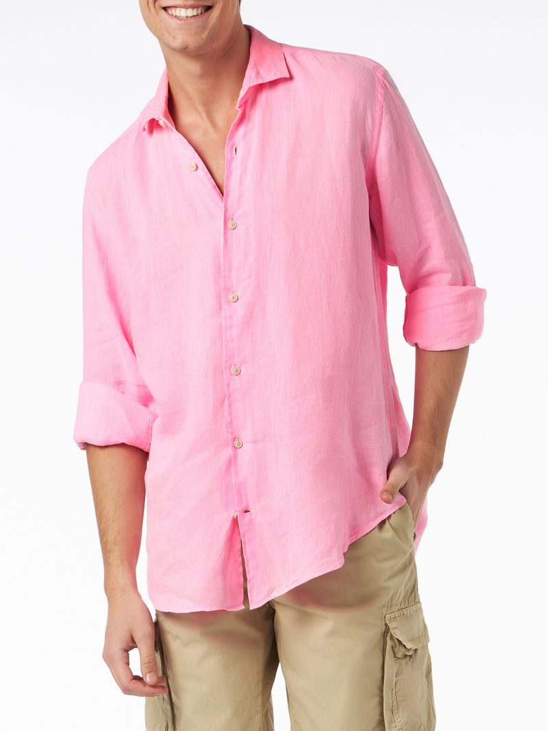 Camicia da uomo Pamplona in lino color rosa fluo 