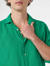 Man green linen shirt Pamplona