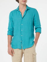 Man teal linen shirt Pamplona