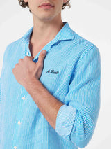 Camicia da uomo in lino rigato turchese Pamplona