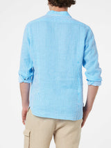 Man turquoise striped linen shirt Pamplona