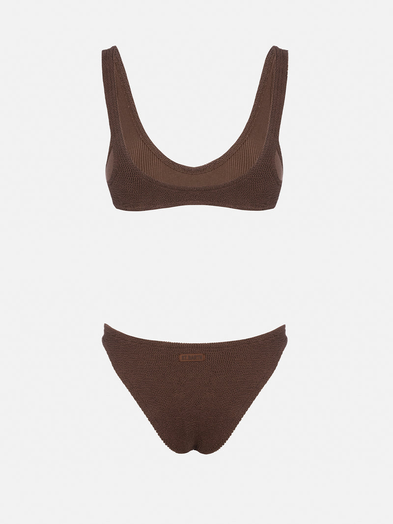 Woman brown tiny crinkle bralette bikini Pamy Elise