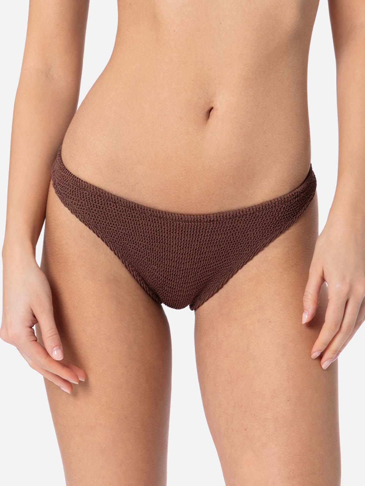 Braguita de bikini cheeky de mujer en tejido crinkle marrón Naomi 