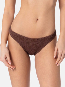 Braguita de bikini cheeky de mujer en tejido crinkle marrón Naomi 
