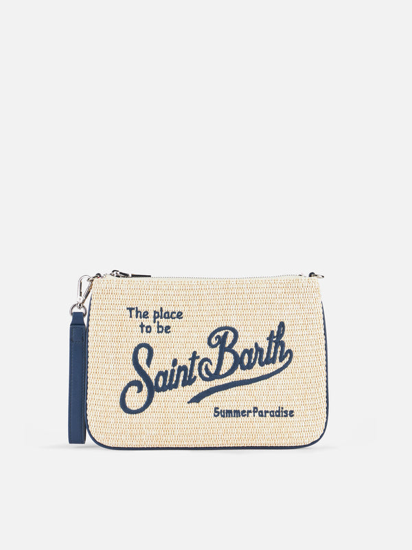 Pouch Parisienne in paglia con ricamo Saint Barth