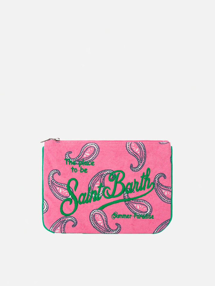 Pochette Parisienne in spugna paisley con ricamo Saint Barth