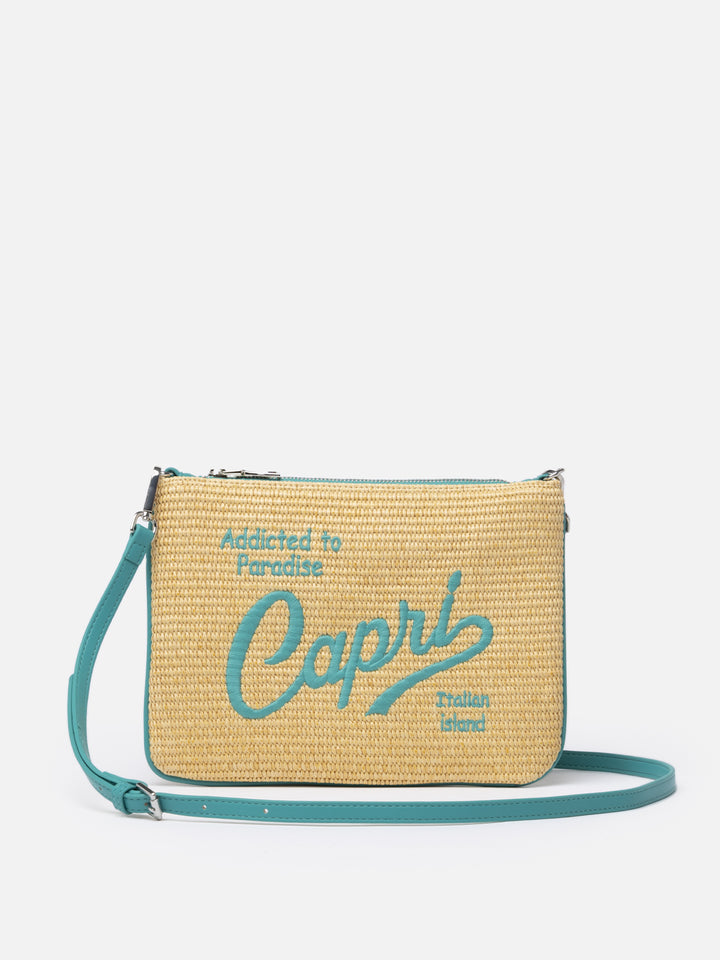 Pouch Parisienne in paglia con ricamo Capri