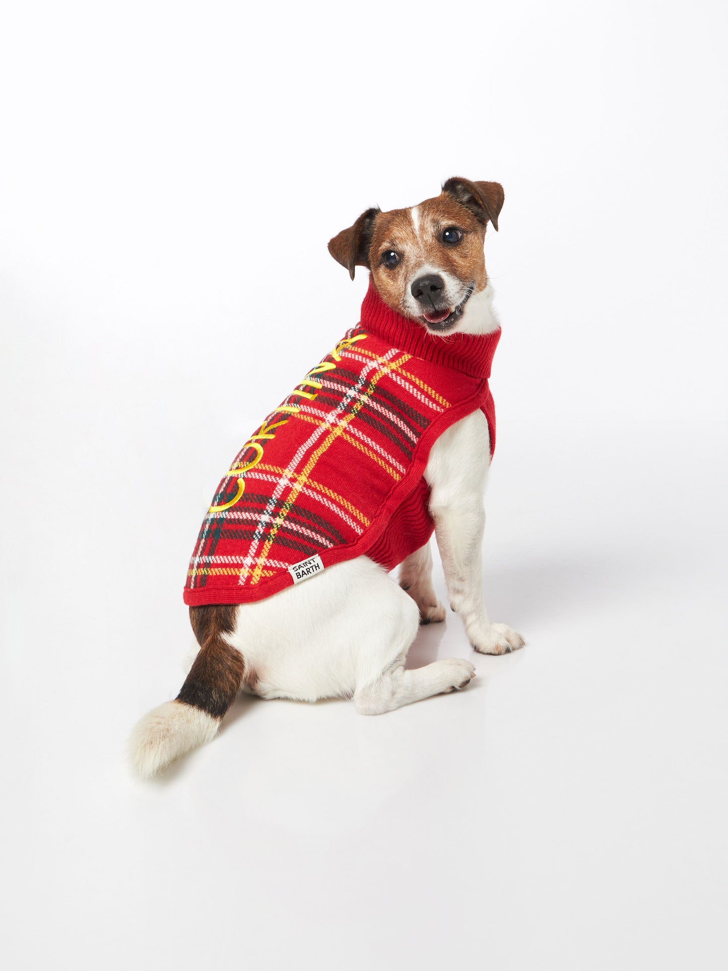 Dog sweater with tartan print