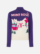 Woman crewneck sweater with Mont Rosè postcard print