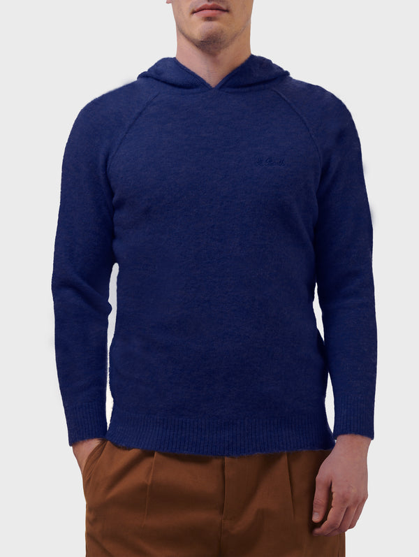 Maglione con cappuccio in alpaca stretch blu navy Piccadilly