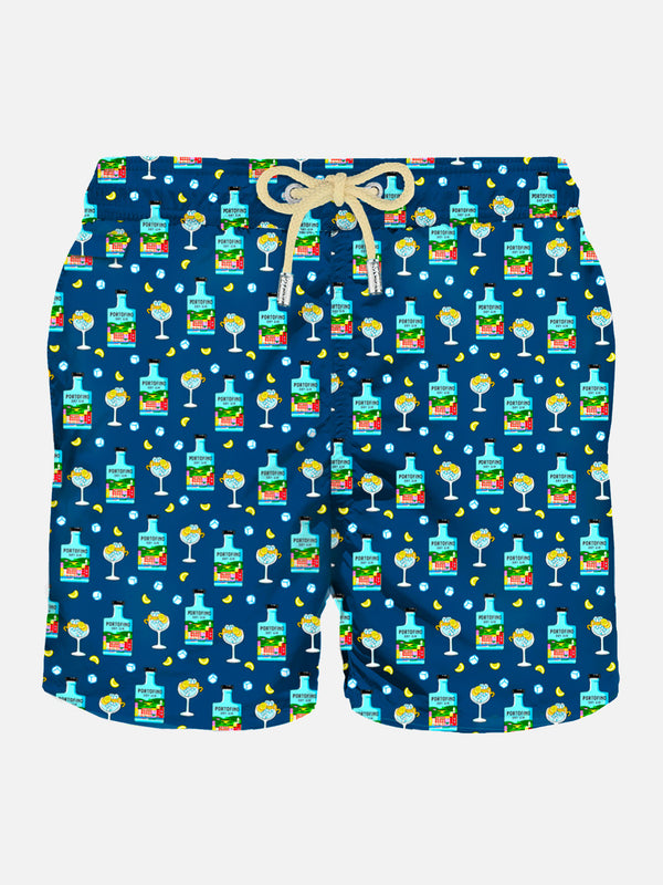 Man light fabric swim shorts with Portofino gin print | PORTOFINO DRY GIN SPECIAL EDITION