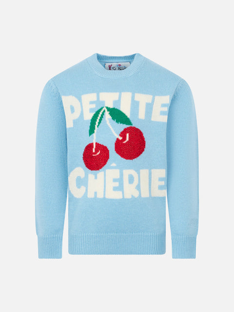 Girl crewneck sweater with cherries rhinestones print - MC2 Saint Barth