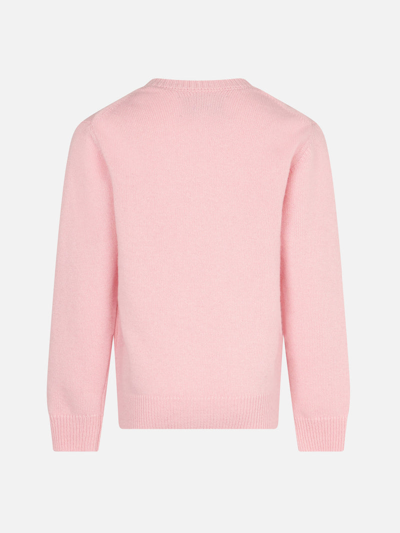 Girl crewneck pink sweater with Pink Panther Ancora Tu? Print | THE PINK PANTHER SPECIAL EDITION