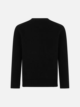 Schwarzer Mädchenpullover mit Rundhalsausschnitt und Splendida Splendente-Strassaufdruck | NIKI DJ SONDEREDITION