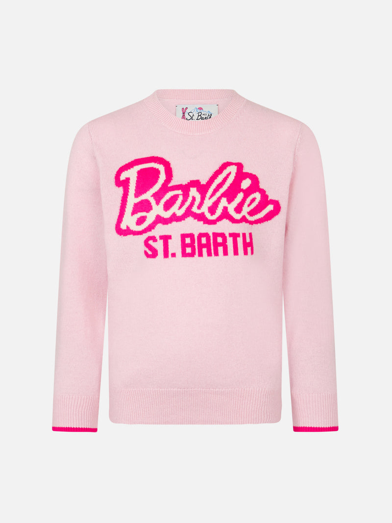 Girl crewneck pink sweater with Barbie logo jacquard | BARBIE SPECIAL EDITION