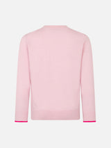 Girl crewneck pink sweater with Barbie logo jacquard | BARBIE SPECIAL EDITION