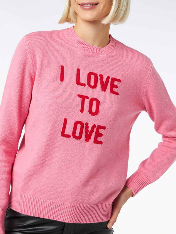 Maglia da donna girocollo rosa stampa I love to Love | EDIZIONE SPECIALE DI NIKI DJ