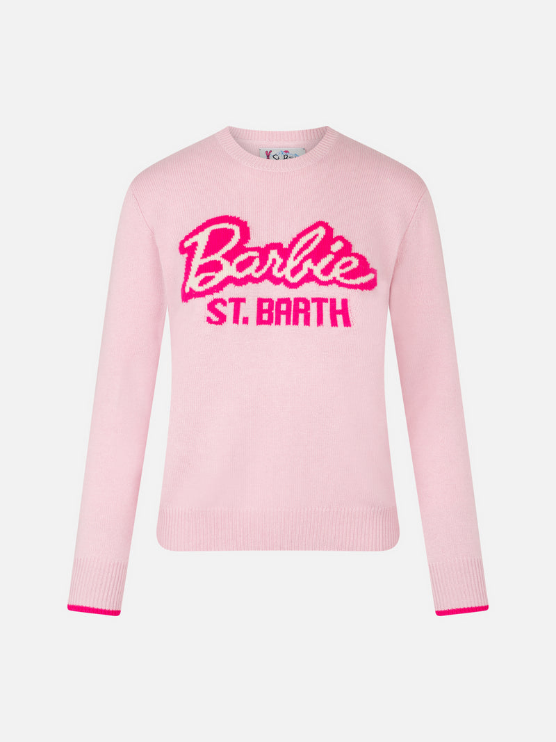 Woman crewneck pink sweater with Barbie print | BARBIE SPECIAL EDITION