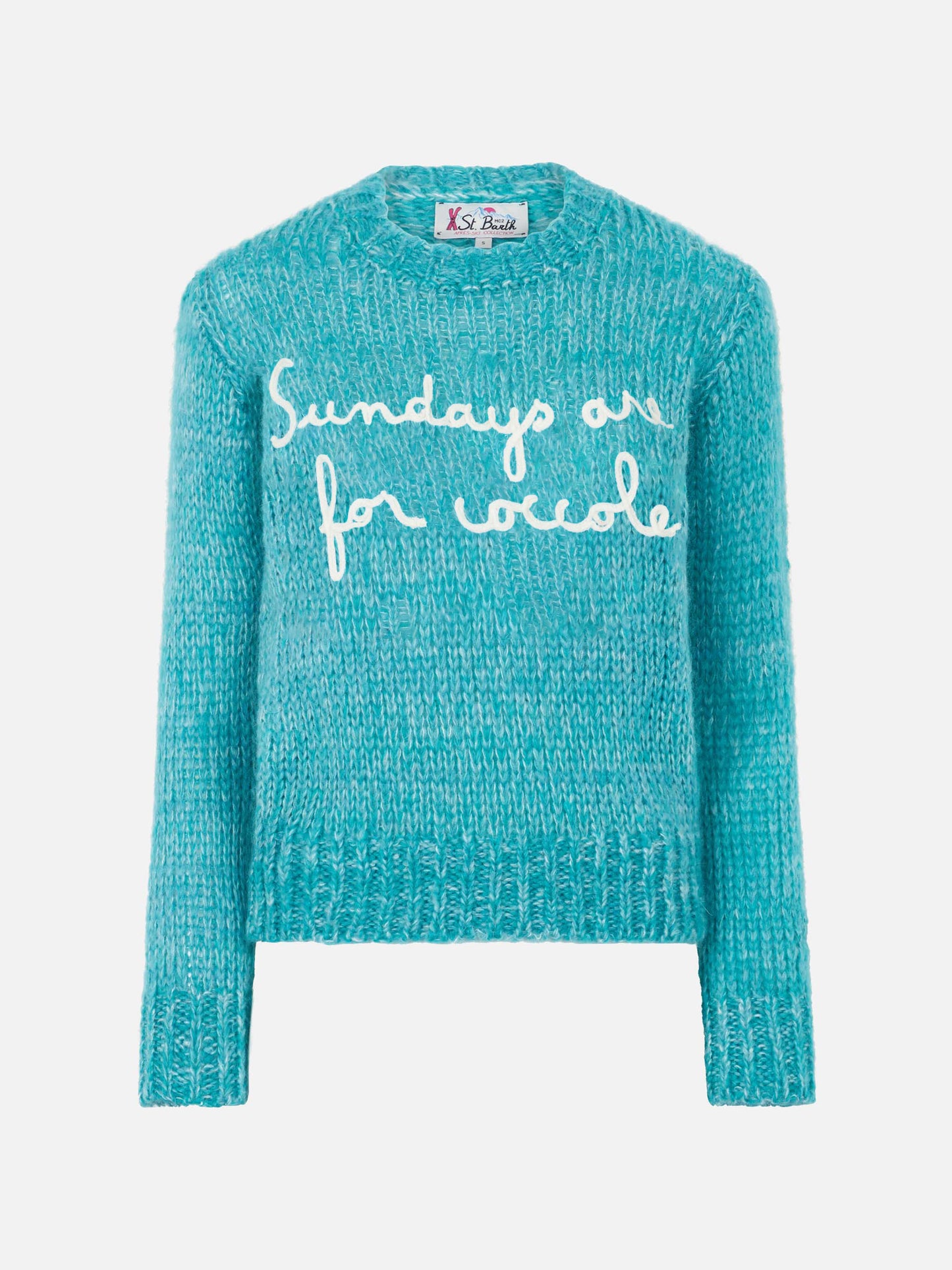 Maglione da donna girocollo morbido crop con ricamo Sundays are for Coccole