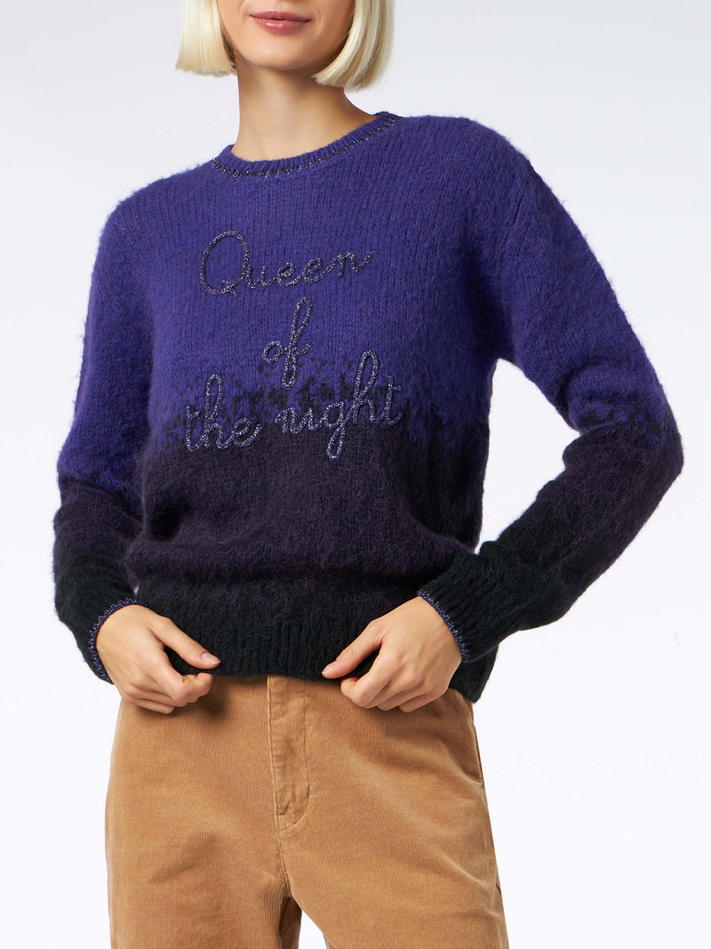 Woman crewneck soft sweater with Queen of the Night embroidery