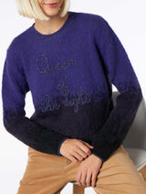 Woman crewneck soft sweater with Queen of the Night embroidery