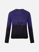 Woman crewneck soft sweater with Queen of the Night embroidery