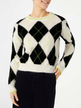 Woman brushed cropped sweater with argyle pattern