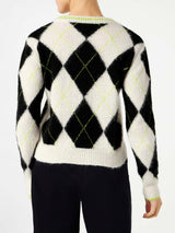 Woman brushed cropped sweater with argyle pattern