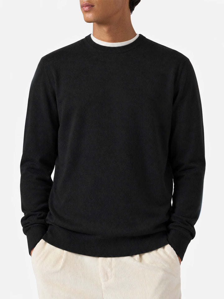 Black Regent Light merino wool crewneck sweater