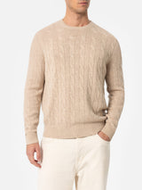 Maglione girocollo in misto cashmere beige da uomo Regent